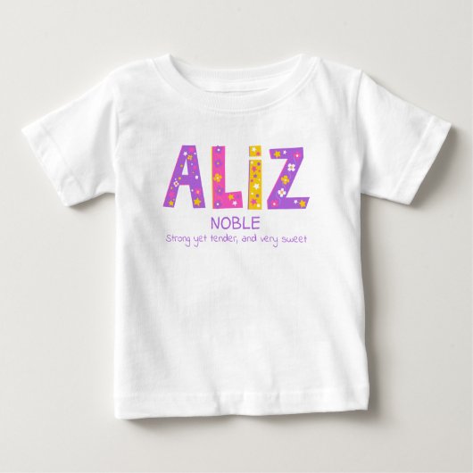 T-shirt Pour Bébé Aliz, nom de fille signifiant étoile rose violet (Devant)
