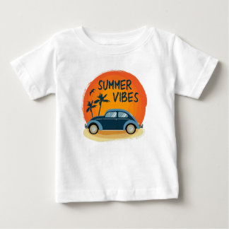 T-shirt Pour Bébé ambiance été avec voiture rétro sur la plage