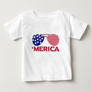 T-shirt Pour Bébé Amérique Lunettes de soleil bleu blanc rouge