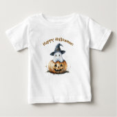 T-shirt Pour Bébé Amical Ghost Witch Casquette Citrouille Halloween (Devant)