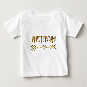 T-shirt Pour Bébé Amsterdam Dutch Love Gold Look Typographie Élégant