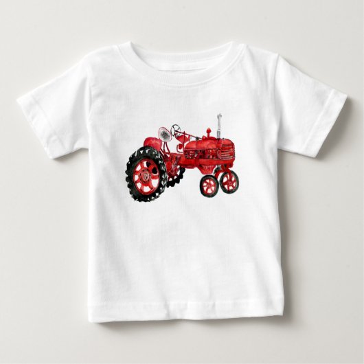T-shirt Pour Bébé Ancien tracteur rouge (Devant)