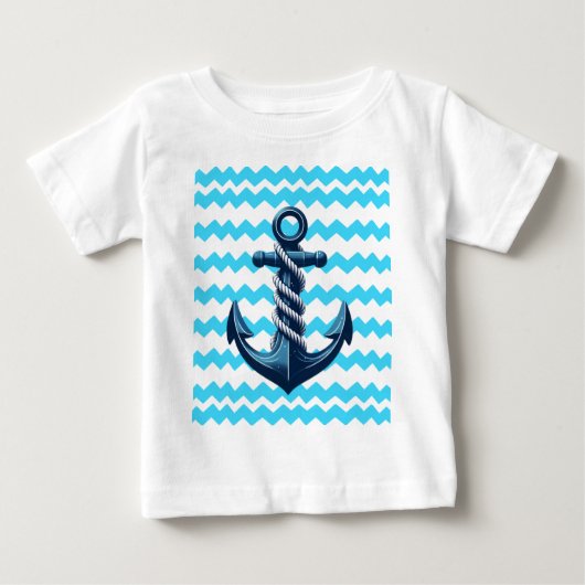 T-shirt Pour Bébé Ancrage bleu avec vagues bleues (Devant)