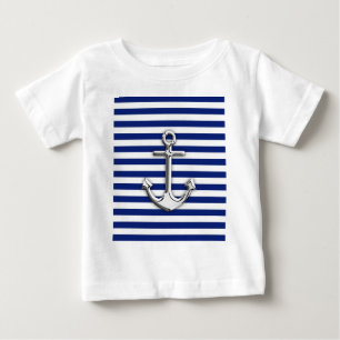 T-shirt Pour Bébé Ancre Chrome sur les rayures de marine