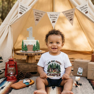 T-shirt Pour Bébé Animalerie de forêt à l'aquarelle campeur 1er anni