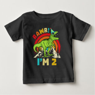 T-shirt Pour Bébé Anniversaire 2 ans Dinosaure T Rex Rawr J'ai 2 ans
