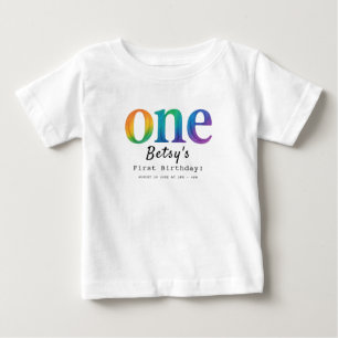 T-shirt Pour Bébé Anniversaire de 1 an en aquarelle arc-en-ciel   Bé