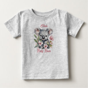 T-shirt Pour Bébé Anniversaire de koala à l'aquarelle rose