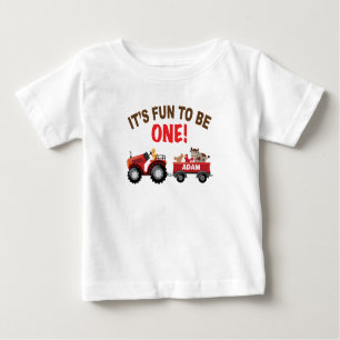 T-shirt Pour Bébé Anniversaire de la ferme avec grange, tracteur et 
