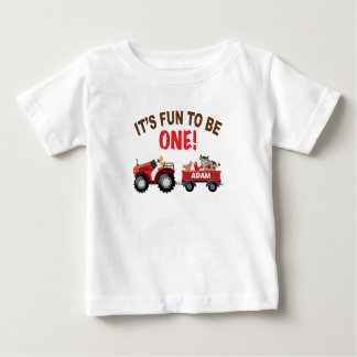 T-shirt Pour Bébé Anniversaire de la ferme avec grange, tracteur et