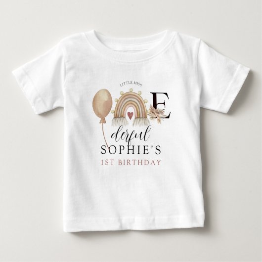 T-shirt Pour Bébé Anniversaire de la Fille ONEderful Arc-en-ciel (Devant)