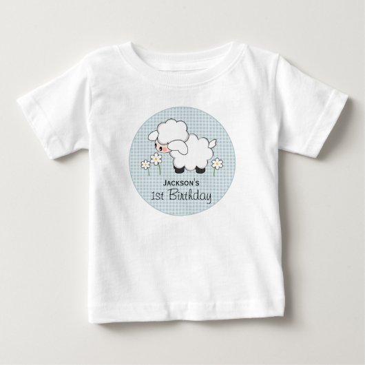 T-shirt Pour Bébé Anniversaire de l'agneau En vichy bleu personnalis (Devant)