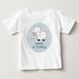T-shirt Pour Bébé Anniversaire de l'agneau En vichy bleu personnalis
