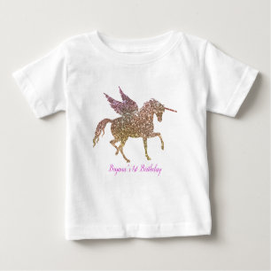T-shirt Pour Bébé Anniversaire d'or d'arc-en-ciel ęr de licorne en