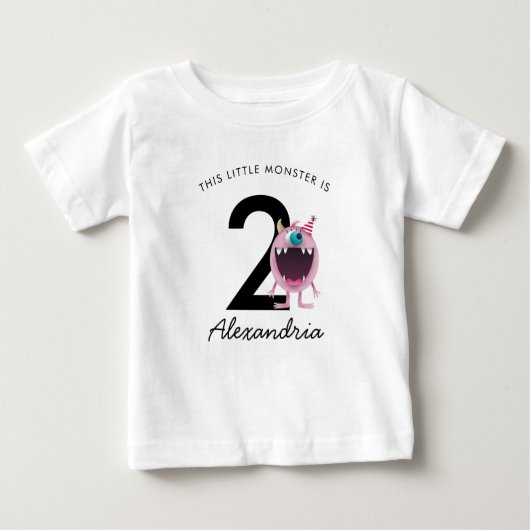 T-shirt Pour Bébé Anniversaire du Petit Monstre Rose | N'importe que (Devant)