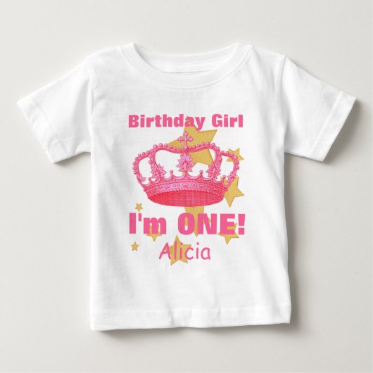 T-shirt Pour Bébé Anniversaire Fille avec Couronne Je suis UN ! Nom (Devant)