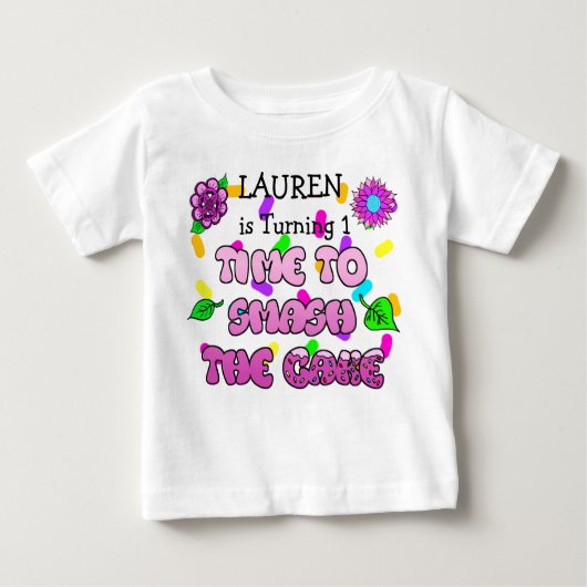 T-shirt Pour Bébé Anniversaire Fille, nom et âge, Chemise de gâteau (Devant)