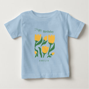 T-shirt Pour Bébé Anniversaire Fleur Florale Scandi Personnalisé