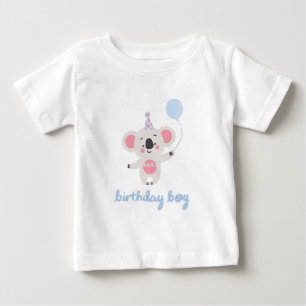 T-shirt Pour Bébé Anniversaire Garçon Teddy Ours Tenant Un Ballons