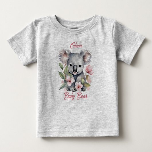 T-shirt Pour Bébé Anniversaire Koala Aquarelle Rose  (Devant)
