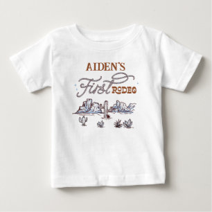 T-shirt Pour Bébé Anniversaire Moderne Bleu Marron Désert Premier Ro
