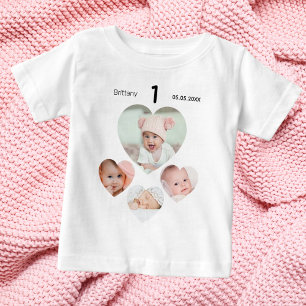 T-shirt Pour Bébé Anniversaire nom âge photo collage bébé fille