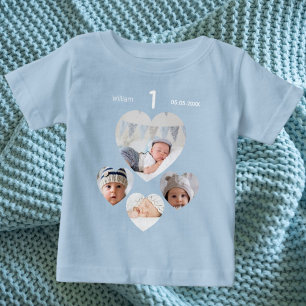 T-shirt Pour Bébé Anniversaire nom âge photo collage bébé garçon ble