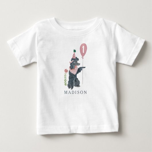 T-shirt Pour Bébé Anniversaire Paw ty mignon chiot Poodle chien Cust (Devant)