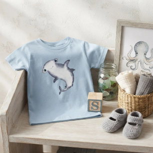 T-shirt Pour Bébé Anniversaire requin marteau aquarelle mignon