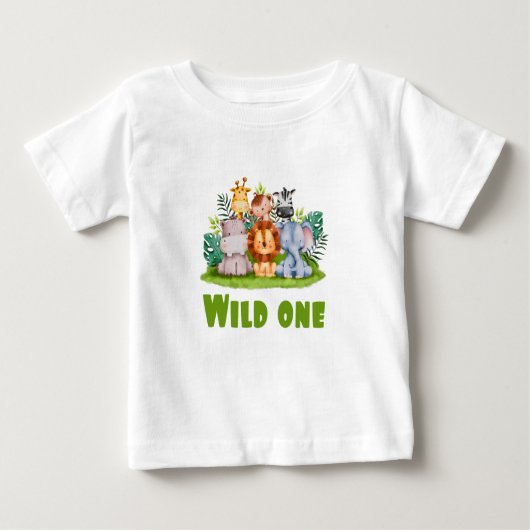 T-shirt Pour Bébé Anniversaire Safari Zoo Animal Jungle Bébé Sauvage (Devant)