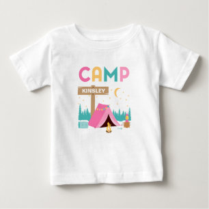 T-shirt Pour Bébé Anniversaire Thème Camping Filles Rose Moderne 