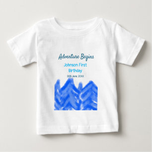T-shirt Pour Bébé Aqua blue Adventure commence 1er anniversaire mont