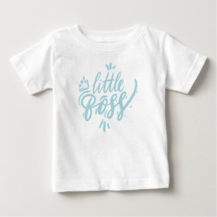 T-shirt Pour Bébé Aqua Blue Little Boss Calligraphie avec Couronne
