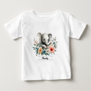 T-shirt Pour Bébé Aquarelle adorable bébé éléphant avec nom personna