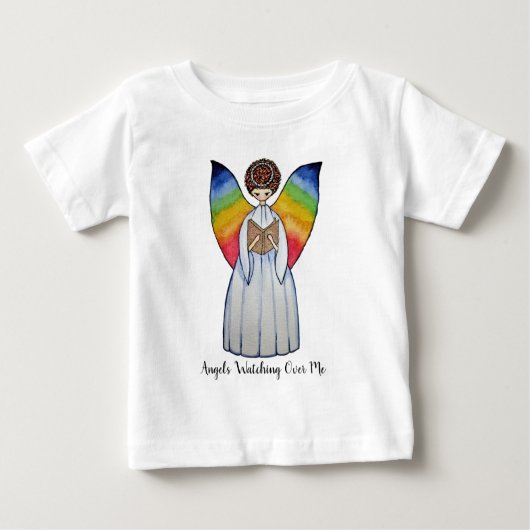 T-shirt Pour Bébé Aquarelle Angel Avec Arcs-En-Ciel Lire Un Livre (Devant)