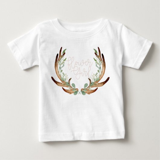 T-shirt Pour Bébé Aquarelle Antler & Greenery | Fleur fille (Devant)