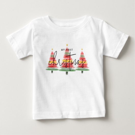 T-shirt Pour Bébé Aquarelle Arbres de Noël (Devant)