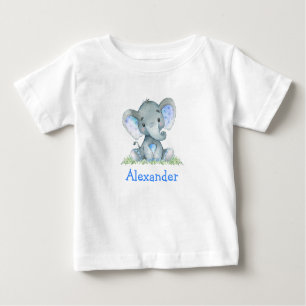 T-shirt Pour Bébé Aquarelle bleu bébé éléphant sur la verdure