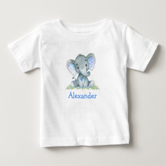 T-shirt Pour Bébé Aquarelle bleu bébé éléphant sur la verdure (Devant)