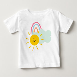 T-shirt Pour Bébé Aquarelle Boho arc-en-ciel et soleil