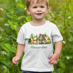 T-shirt Pour Bébé Aquarelle Bois Forêt Animaux Arbres