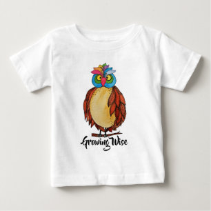 T-shirt Pour Bébé Aquarelle Chouette magique avec plumes arc-en-ciel