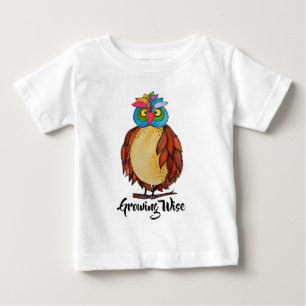 T-shirt Pour Bébé Aquarelle Chouette magique avec plumes arc-en-ciel