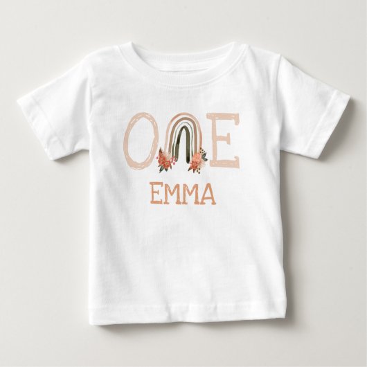 T-shirt Pour Bébé Aquarelle Cute Pastel Arc-en-ciel 1er anniversaire (Devant)