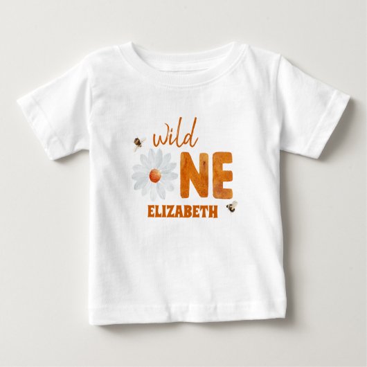T-shirt Pour Bébé Aquarelle Daisy Wild One 1er Anniversaire Fille No (Devant)