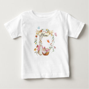 T-shirt Pour Bébé Aquarelle de Pâques de lapin rose personnalisée