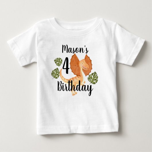 T-shirt Pour Bébé Aquarelle Dinosaure Verdure fête d'anniversaire (Devant)
