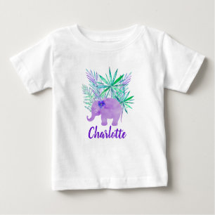 T-shirt Pour Bébé Aquarelle Elephant Jungle Tropical Personnalisable