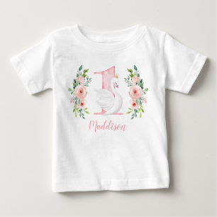 T-shirt Pour Bébé Aquarelle Floral Swan Princesse 1er anniversaire