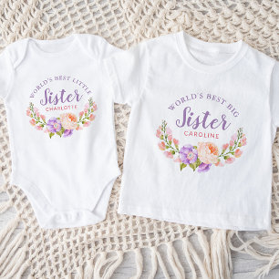 T-shirt Pour Bébé Aquarelle Florale Meilleure Grande Soeur du Monde